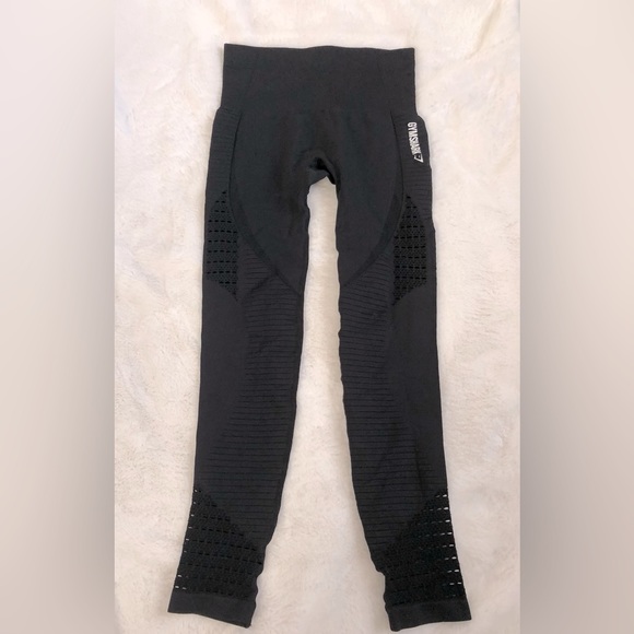 Gymshark Black Seamless Leggings with Stitching Design - Picture 1 of 15